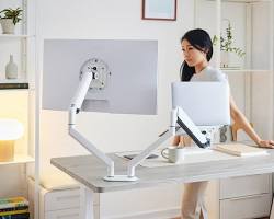 person working at a desk with a Risedesk monitor arm