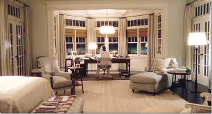 A room filled with furniture and a large window.