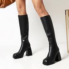 Amazon.com: oiangi Mid Calf Boots for Women Chunky Heel 2022 Fashion Square Toe Leather Zipper Block High Heel Platform Boots Fall Winter Solid Casual Ladies Shoes : Sports & Outdoors