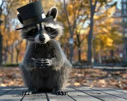 Image of raccoon wearing a tiny top hat