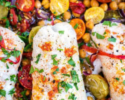 Image of OnePan Cod with Chorizo and Peppers