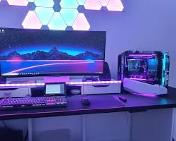 PC setup with a blue and white color scheme