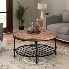 Round Coffee Table,Rustic Coffee Table, Natural Solid Wood Table with with 2-Tier Storage Shelf, Wood Modern Coffee Table with Metal Frame and Wood Desktop,Easy Assembly-Brown : Home & Kitchen - Amazon.com