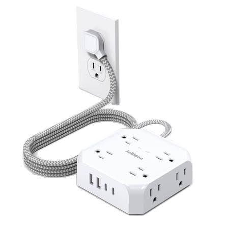 5 Ft Flat Extension Cord, Ultra-Thin Flat Plug Surge Protector Power Strip, 3-Sided Outlet Extender, 8 AC Outlets and 4 USB Ports for Home