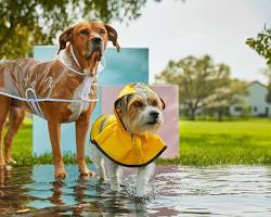 dog wearing a raincoatの画像