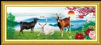 tranh thêu chữ thập hình con dê