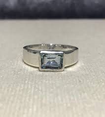 Aquamarine Rectangle Bezel Band Ring Solid 92.5 Sterling Silver Band for Him/her Natural A