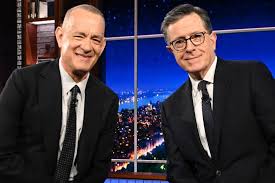 Tom Hanks gives Stephen Colbert a birthday gift for 'serious résumé writing' on 'The Late Show'