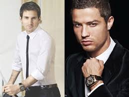 ronaldo and messi pose with their watches. In case you haven&#39;t been following football fashion, both Messi and Ronaldo have signature watches. - messi_ronaldo_watch_pose
