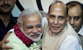 Narendra Modi with Rajnath Singh after the BJP president announced the Gujarat Chief Minister&#39;s anointment as the party&#39;s Prime Minister candidate for 2014 ... - M_Id_419660_Modi