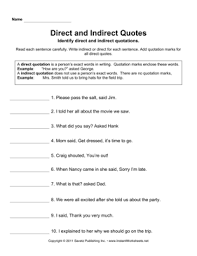 Direct Indirect Quotes — Instant Worksheets via Relatably.com