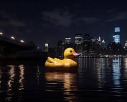 Image of Chicago skyline with a duck floating by