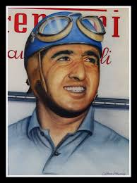portrait of Alberto Ascari wearing his helmet. ALBERTO ASCARI - FERRARI F1 World Champion 1952-1953. watercolour 34 x 25 cm - ascari_600x448_bewerkt