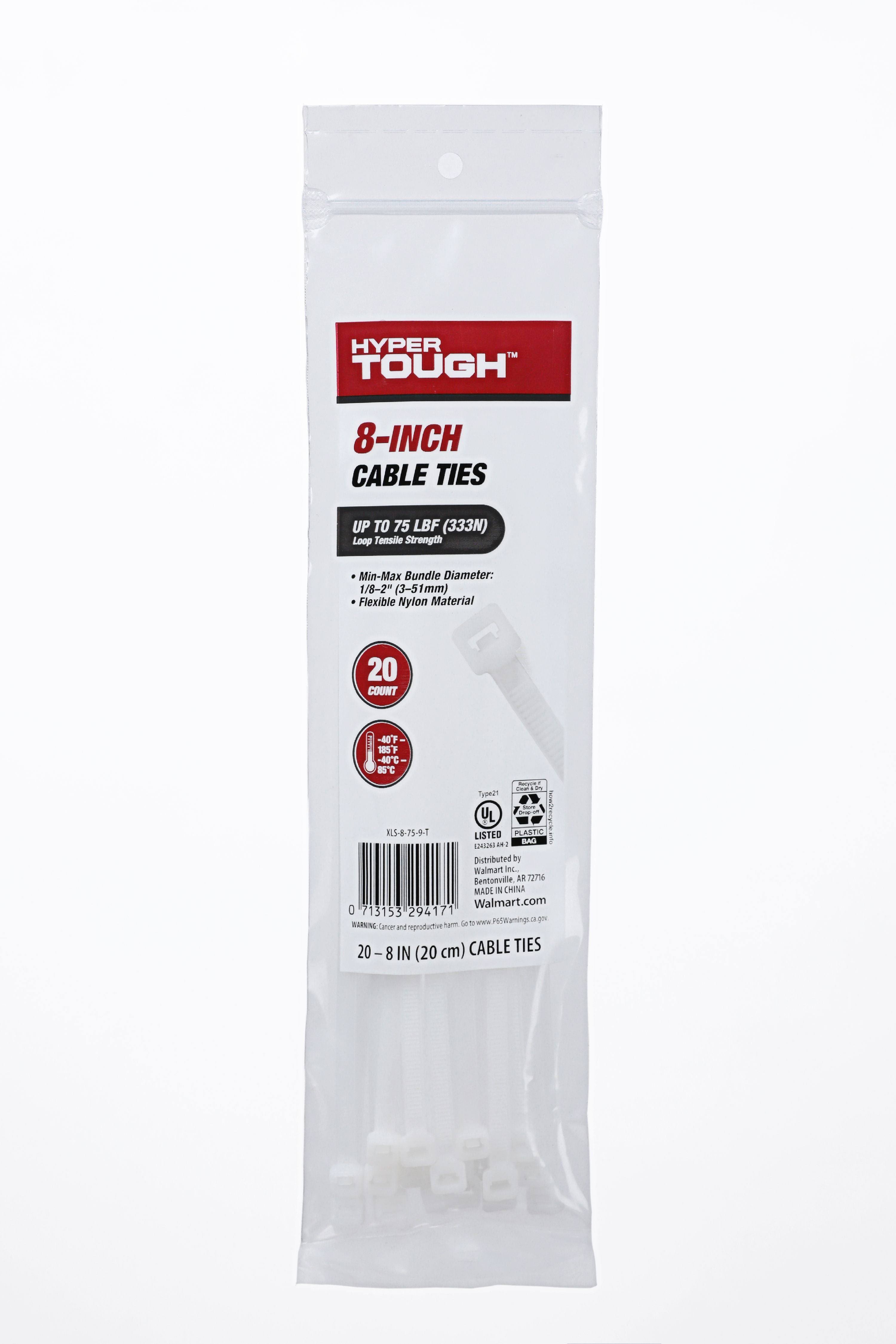 Hyper Tough 8inch Cable Tie Natural 20Pcs