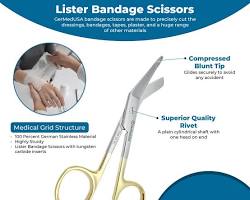 Image of Lister bandage scissors, angled with a blunt tip