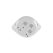 Libra Constellation Signet Ring Diamonds Oxydised Silver