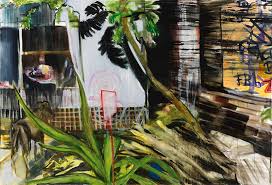 andrea c hoffer. Backyard, 2008, Mischtechnik auf Nessel, 165 x 220 cm