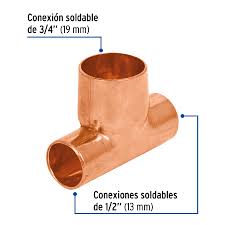 Tee reducida de cobre 1/2″ x 1/2″ x 3/4″ – Surtiaceros