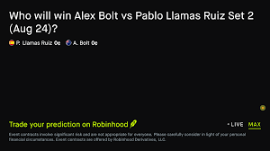 Robinhood tennis prediction market page featuring Alex Bolt and Pablo Llamas Ruiz