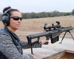 Hình ảnh về military woman sniper Mojave desert shooting range Barrett M82 .50 cal rifle