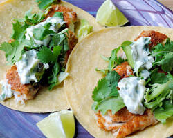 Image of Fish Tacos with Cilantro Lime Crema