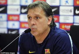 Expectant: Tata Martino speaks to the media ahead of his first competitive game in charge of Barca - article-2396131-1B5624C8000005DC-996_634x435