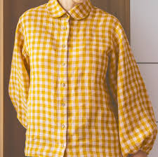 Celia Check Linen Shirt With Rounded Peter Pan Collar - Etsy - Product from Etsy