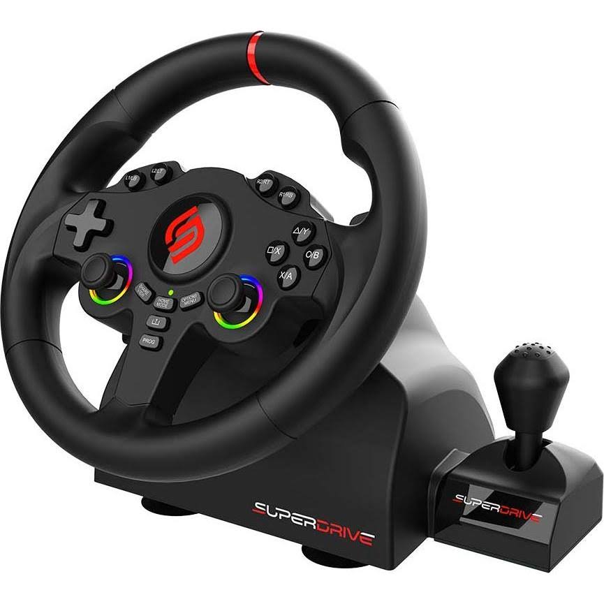 SUBSONIC Superdrive 220 RS-X Steering Wheel Dual Joystick LED Racing Wheel With Gear Shifter, Pedals And Paddle Shifters