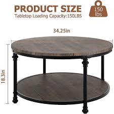 Yartaka Round Coffee Table for Living Room Rustic Center Table with Storage Shelf Wood Circle Coffee Table with Sturdy Metal Legs, Easy Assembly, Light Walnut - Walmart.com