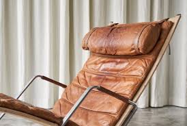 Fauteuil chaise longue cuir cognac scandinave 70s
