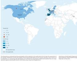 Image of World map highlighting countries with confirmed monkeypox cases
