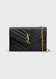 Saint Laurent YSL Monogram Small Wallet on Chain in Grained Leather - Bergdorf Goodman