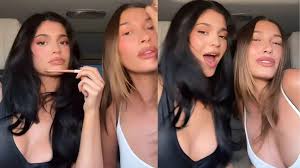 Kylie Jenner and Hailey Bieber Twin in V-Neck Tops for New Video
