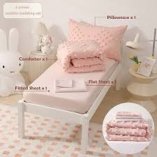 Amazon.com: 4 Piece Boho Toddler Bedding Sets for Girls Pink Pom Pom Crib Bed Sheets Set Soft Jacquard Tufted Dots Baby Crib Comforter Set Bed in a Bag | Include Comforter, Flat