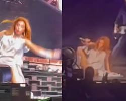 Shania Twain falling on stage Chicago 2023 photo, AI generated