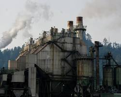 Imagem de power plant burning biomass, with smoke stacks
