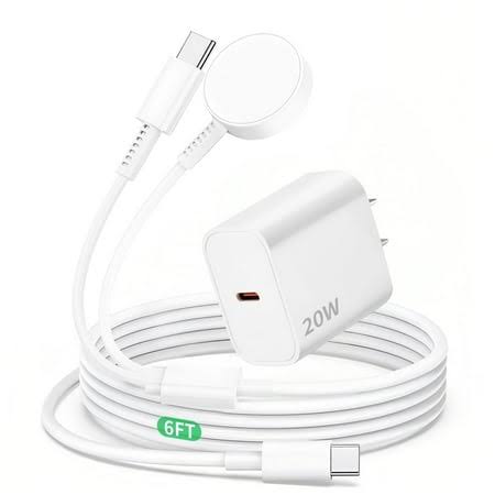 For Apple Watch Charger,Apple Watch Magnetic Fast Charger to USB C Cable,2 in 1 Apple Watch Charging Cable 6 ft,Compatible with Apple Watch Series 9/8