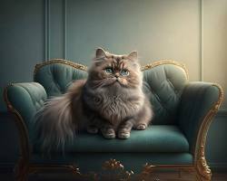 Image of cat sitting on a blue chair