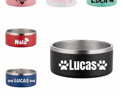 stainless steel pet food bowl with a name engraved on itの画像