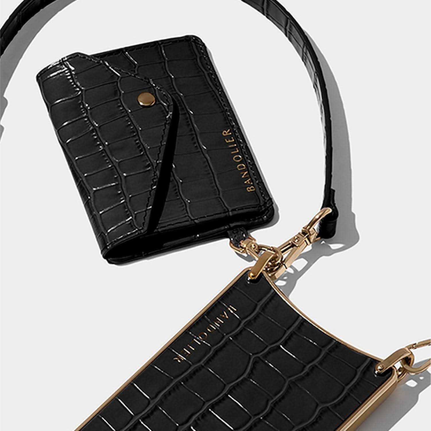 Bandolier Remi Magnet Wallet Crossbody Phone Case in Black Croc/Gold