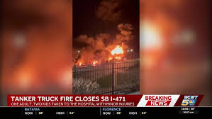 3 hospitalized after tanker truck crash causes massive fire on I-471; highway now reopened