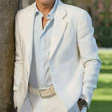 Men's White Linen Suit: 2-Button Groom Tuxedo for Prom, Party & Wedding - Product from DHgate