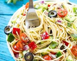 Spaghetti with meatballs and salad meal