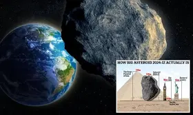 Huge asteroid the size of the Great Pyramid of Giza will skim past Earth at 56,000mph today, NASA warns