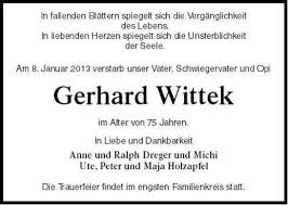 Gerhard Wittek-im Alter von 75 | Nordkurier Anzeigen