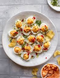 Pimento Cheese Deviled Eggs with Crushed Potato Chips