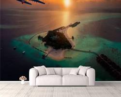 Image of Tropical paradise living room ceiling mural