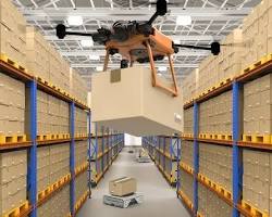 Robots working in a warehouse