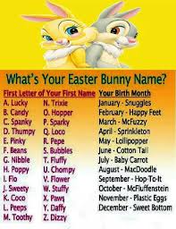 Easter bunny name &quot;Lucky Hop-to-it&quot; Cute,,Mines Pinky Happy Feet ... via Relatably.com