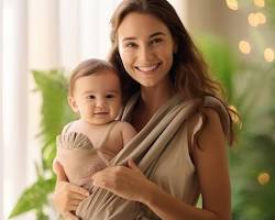 Image de parent smiling while carrying their baby in a sling